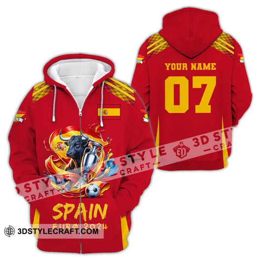 Unisex Shirt Custom Name And Number Euro 2024 Football Spain Polo Hoodie Long Sleeve Zipper / S