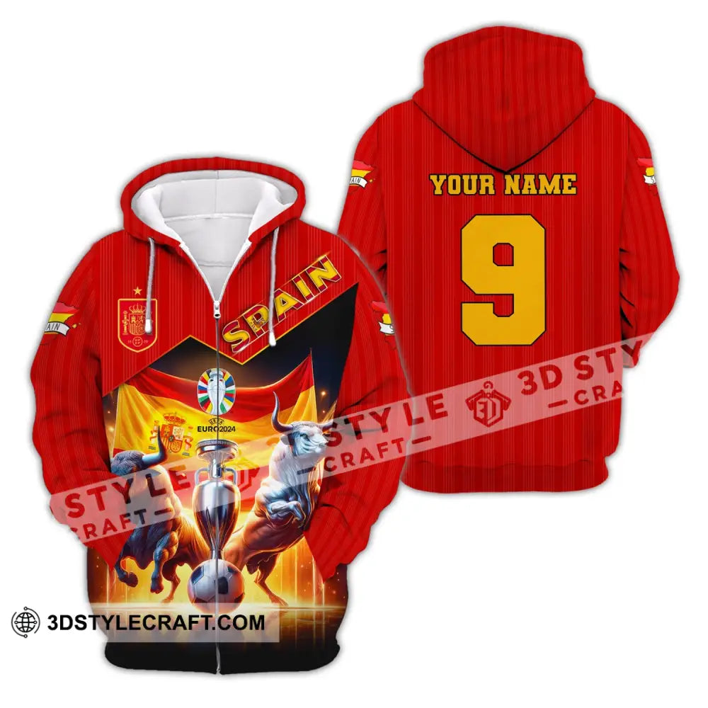 Unisex Shirt Custom Name And Number Euro 2024 Football Spain Polo Hoodie Long Sleeve Zipper / S