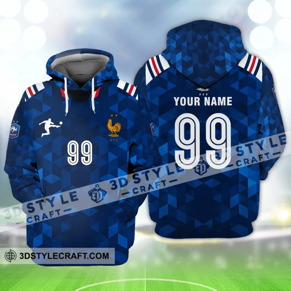 Unisex Shirt - Custom Name And Number Euro 2024 France Fff National Team Blue Hoodie / S T-Shirt