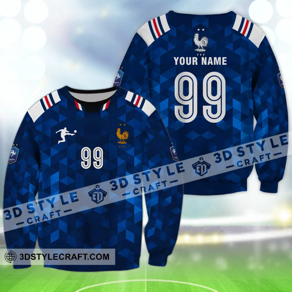 Unisex Shirt - Custom Name And Number Euro 2024 France Fff National Team Blue Long Sleeve / S