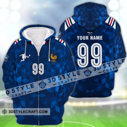 Unisex Shirt - Custom Name And Number Euro 2024 France Fff National Team Blue Zipper Hoodie / S