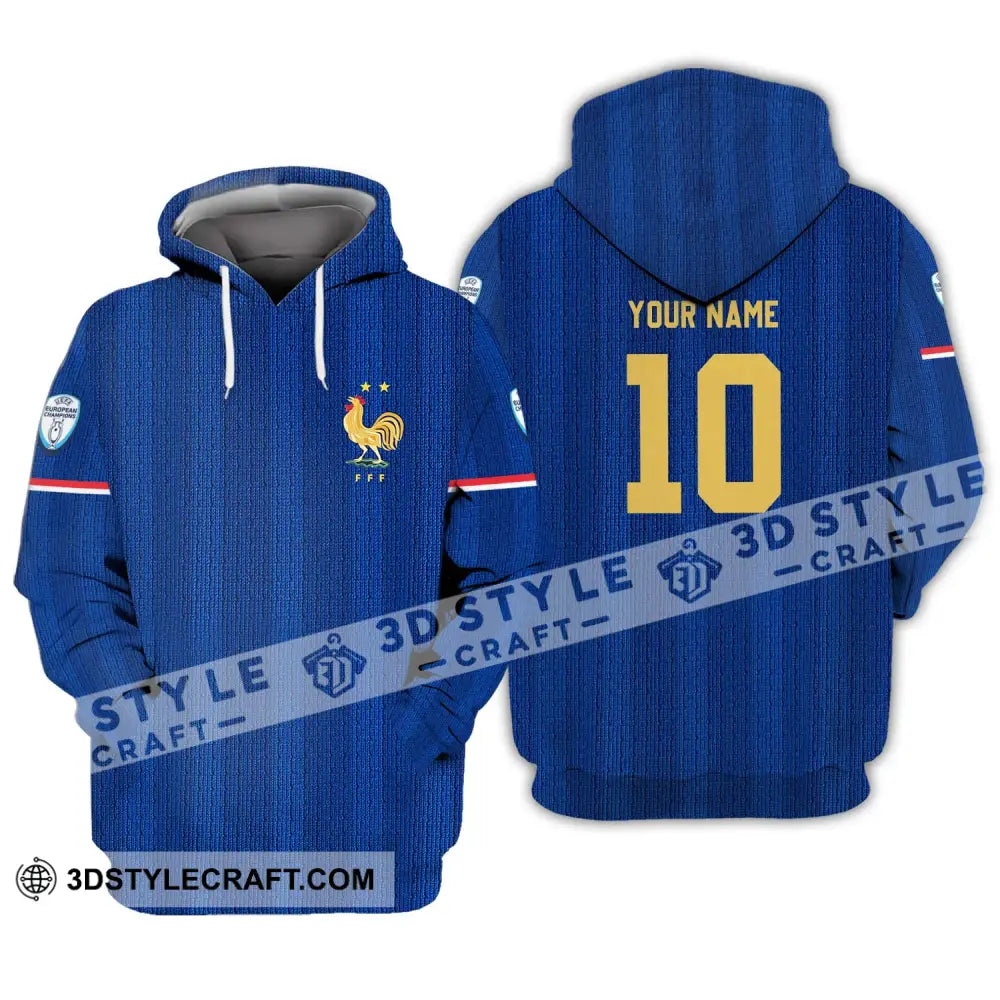 Unisex Shirt - Custom Name And Number Euro 2024 France National Team Blue Hoodie / S T-Shirt