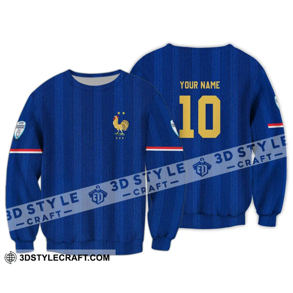 Unisex Shirt - Custom Name And Number Euro 2024 France National Team Blue Long Sleeve / S T-Shirt