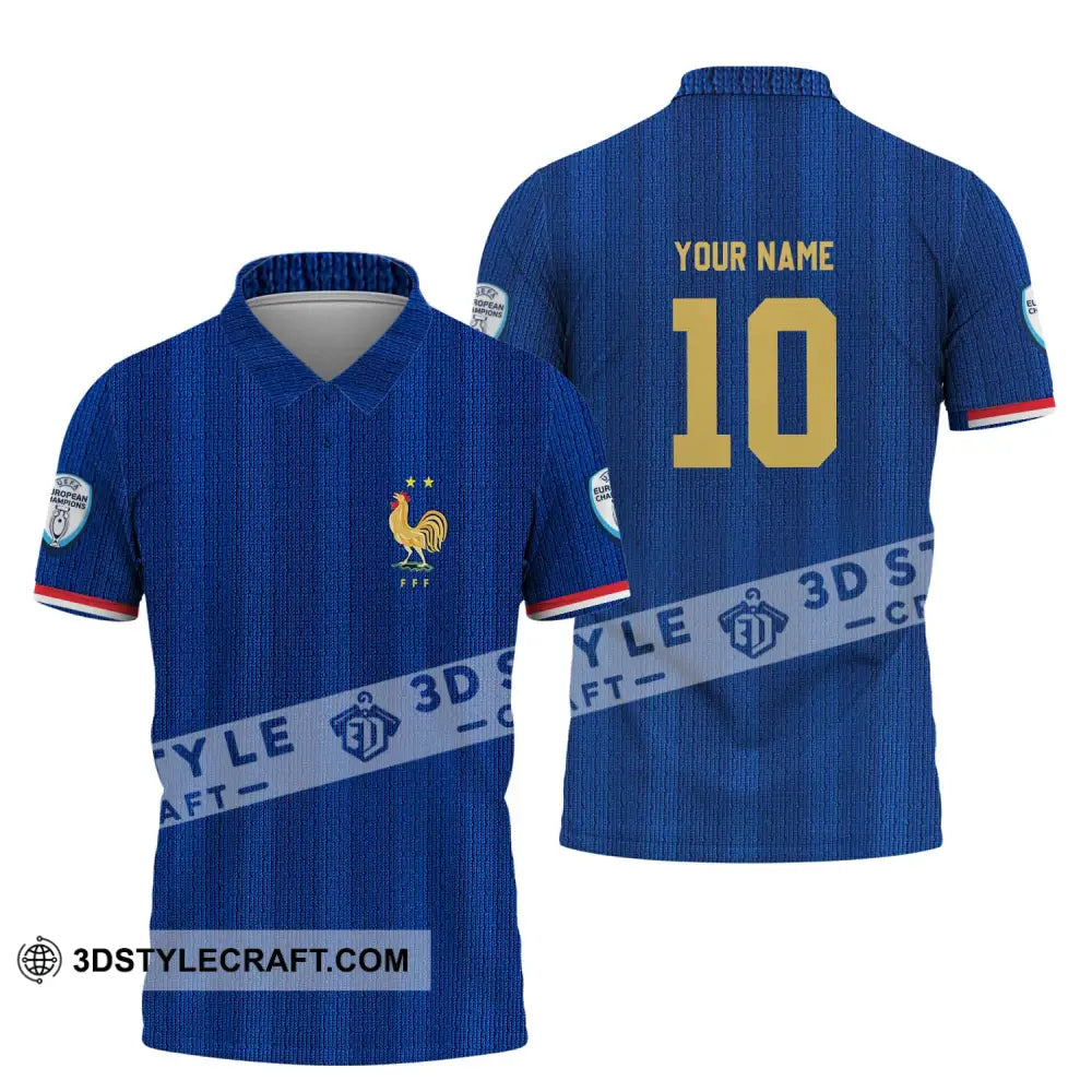 Unisex Shirt - Custom Name And Number Euro 2024 France National Team Blue Polo / S T-Shirt