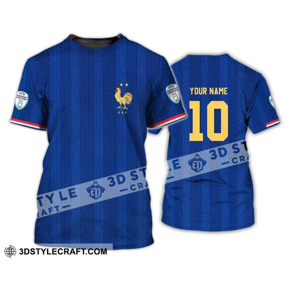 Unisex Shirt - Custom Name And Number Euro 2024 France National Team Blue T-Shirt / S T-Shirt