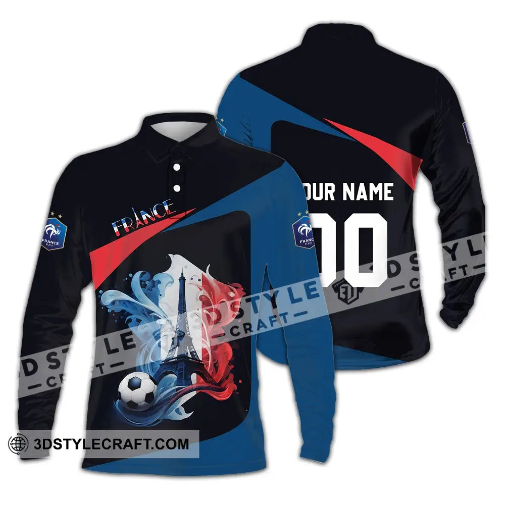 Unisex Shirt - Custom Name And Number Euro 2024 France Team Long Sleeve Polo / S T-Shirt