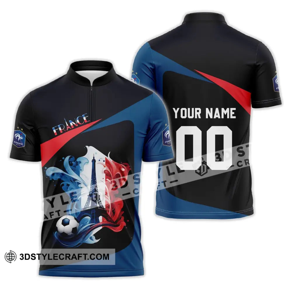 Unisex Shirt - Custom Name And Number Euro 2024 France Team Zipper Polo / S T-Shirt