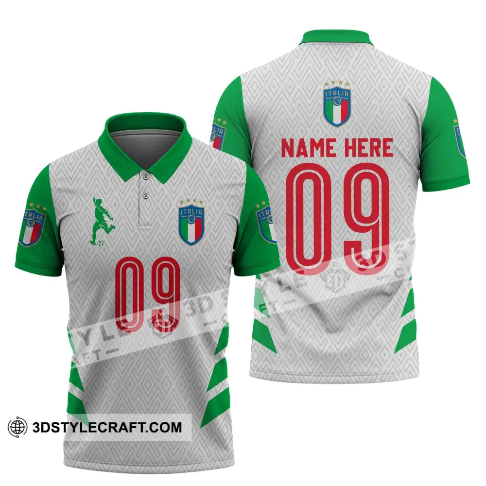 Unisex Shirt - Custom Name And Number Euro 2024 Italia Team Green White Polo / S T-Shirt