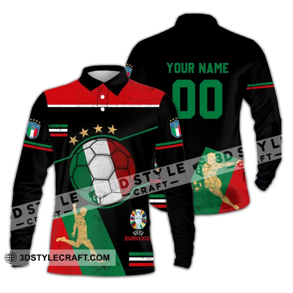 Unisex Shirt - Custom Name And Number Euro 2024 Italia Team Long Sleeve Polo / S T-Shirt