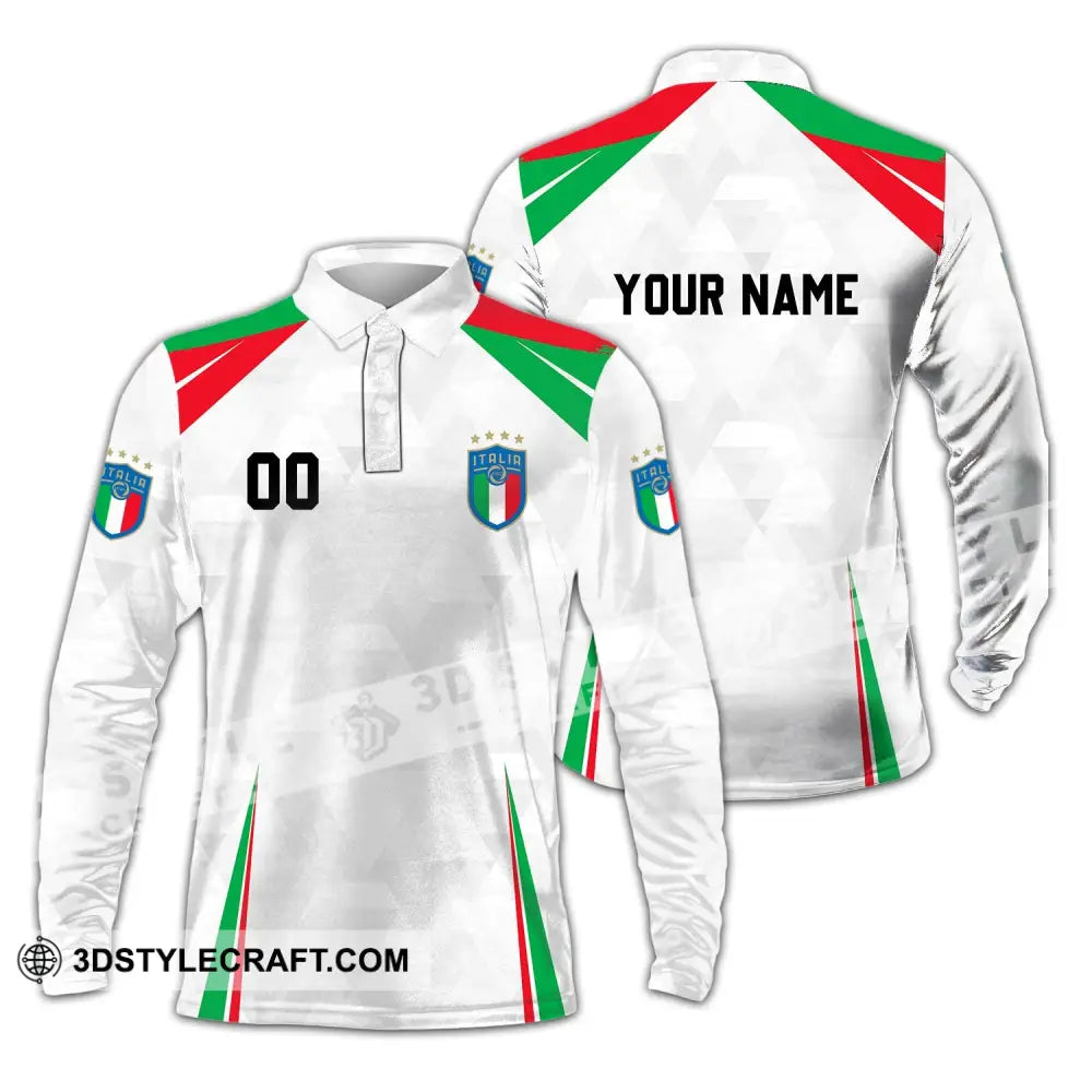 Unisex Shirt - Custom Name And Number Euro 2024 Italia Team Long Sleeve Polo / S T-Shirt