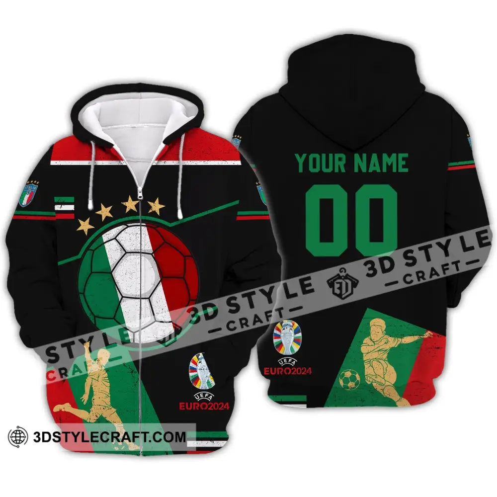 Unisex Shirt - Custom Name And Number Euro 2024 Italia Team Zipper Hoodie / S T-Shirt