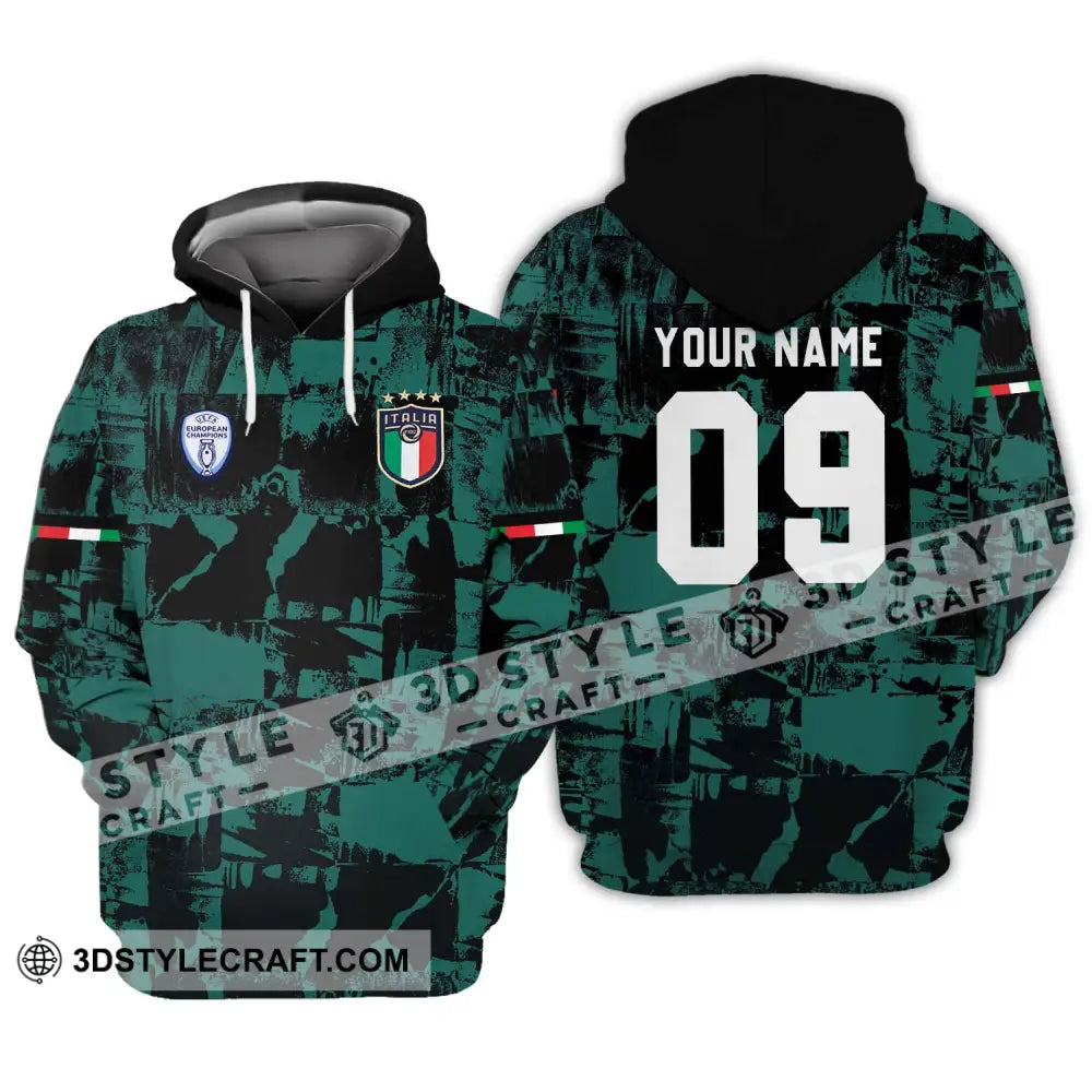 Unisex Shirt - Custom Name And Number Euro 2024 Italy National Team Black Green Hoodie / S T-Shirt