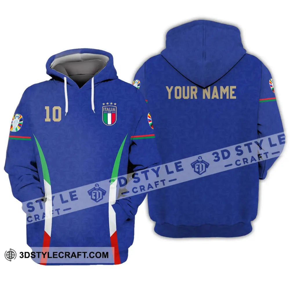 Unisex Shirt - Custom Name And Number Euro 2024 Italy National Team Blue Hoodie / S T-Shirt