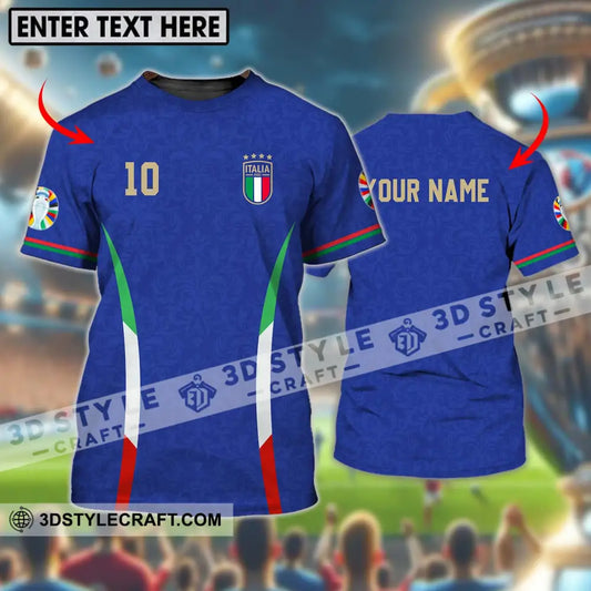 Unisex Shirt - Custom Name And Number Euro 2024 Italy National Team Blue T-Shirt