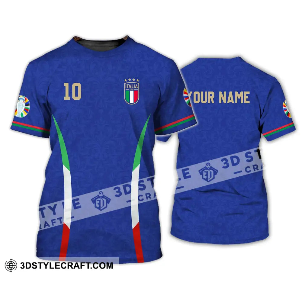 Unisex Shirt - Custom Name And Number Euro 2024 Italy National Team Blue T-Shirt / S T-Shirt