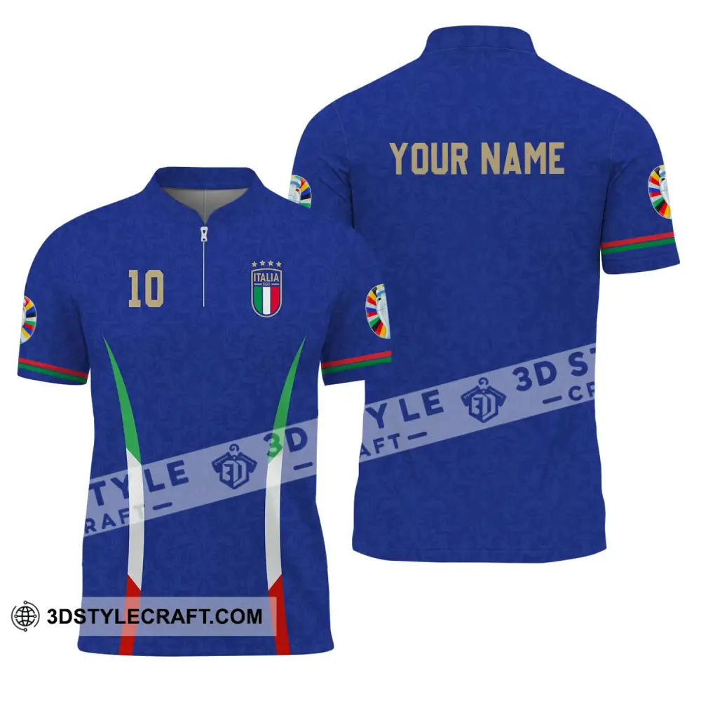 Unisex Shirt - Custom Name And Number Euro 2024 Italy National Team Blue Zipper Polo / S T-Shirt