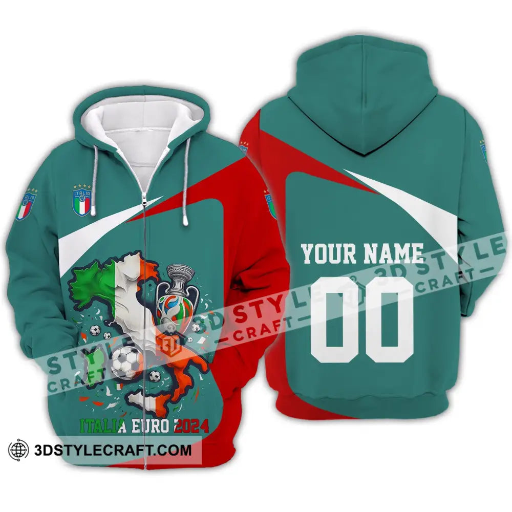 Unisex Shirt - Custom Name And Number Euro 2024 Italy Team Lover Zipper Hoodie / S T-Shirt