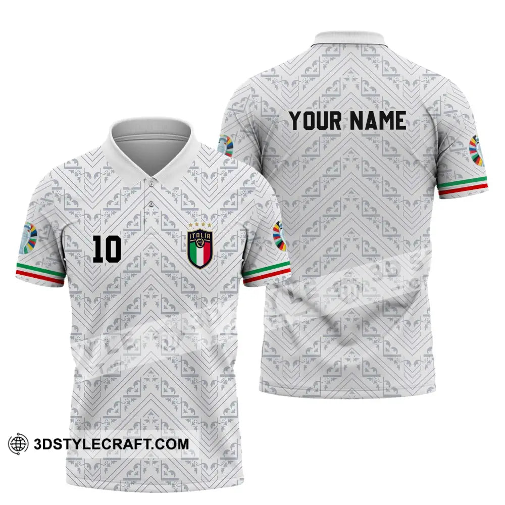 Unisex Shirt - Custom Name And Number Euro 2024 Italy White Line Polo / S T-Shirt