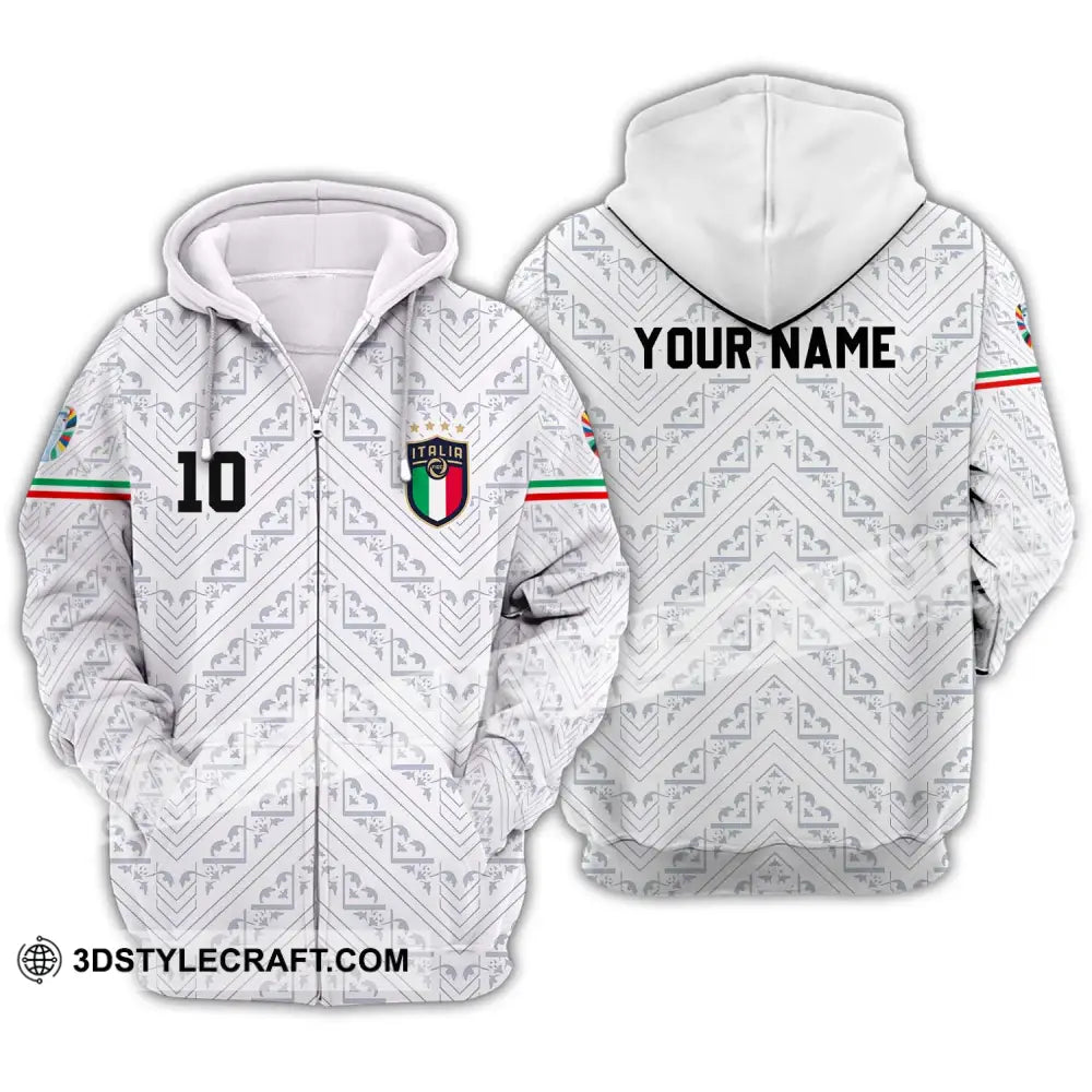 Unisex Shirt - Custom Name And Number Euro 2024 Italy White Line Zipper Hoodie / S T-Shirt