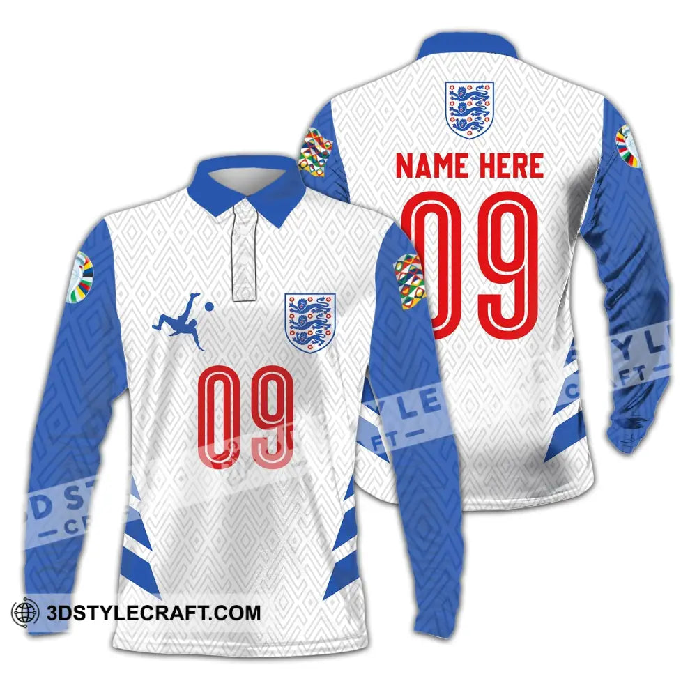 Unisex Shirt - Custom Name And Number Euro 2024 Logo England Team Long Sleeve Polo / S T-Shirt