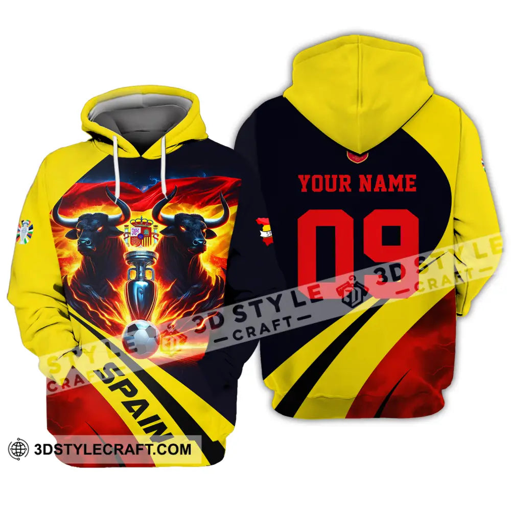 Unisex Shirt - Custom Name And Number Euro 2024 National Team Bull Of Spain Hoodie / S T-Shirt