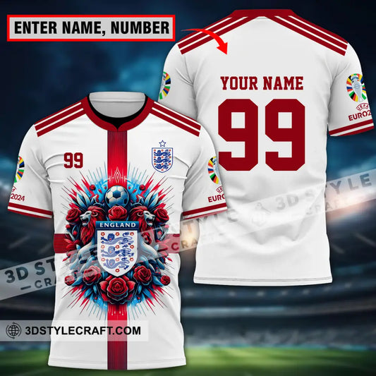 Unisex Shirt - Custom Name And Number Euro 2024 National Team England White Red T-Shirt