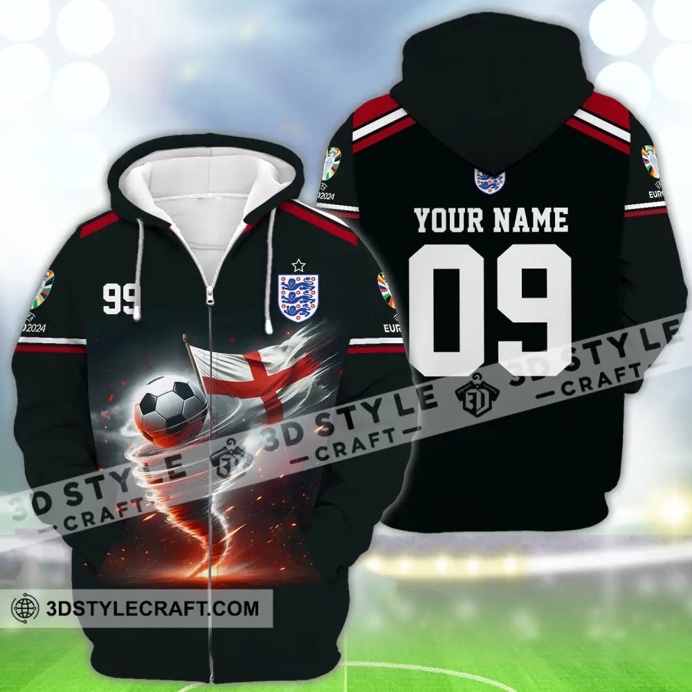 Unisex Shirt - Custom Name And Number Euro 2024 National Team England Zipper Hoodie / S T-Shirt