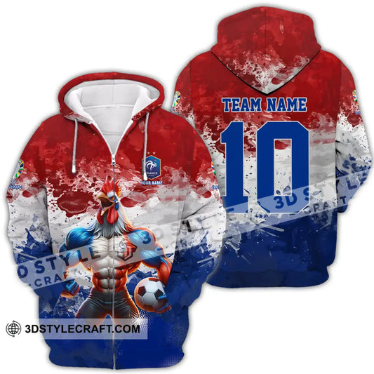 Unisex Shirt - Custom Name And Number Euro 2024 National Team France Muscular Chicken Zipper Hoodie