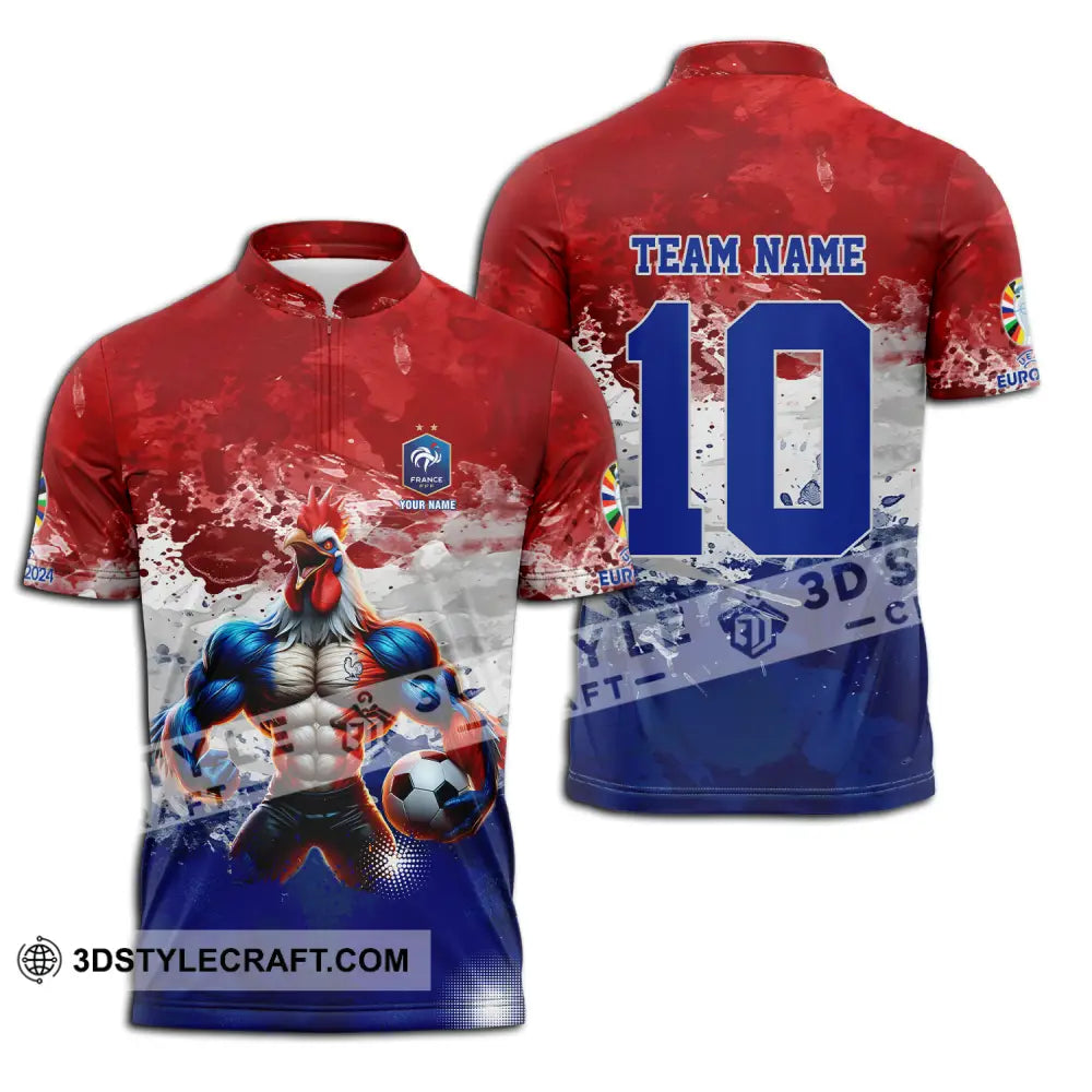 Unisex Shirt - Custom Name And Number Euro 2024 National Team France Muscular Chicken Zipper Polo /