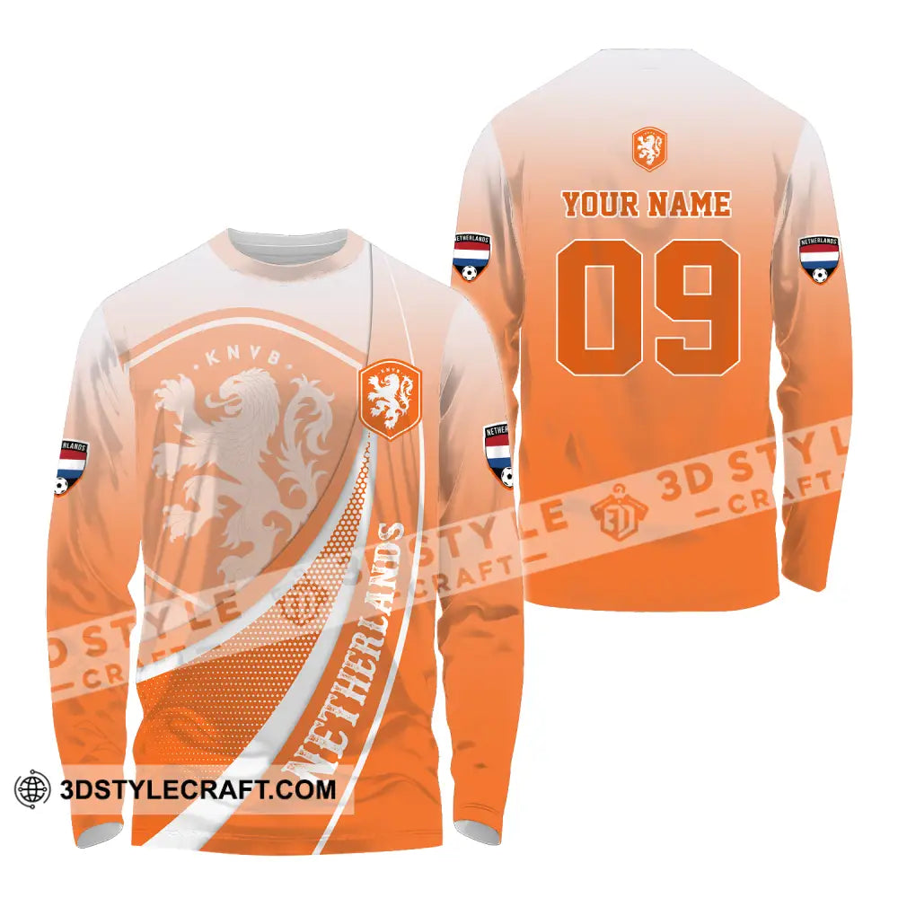 Unisex Shirt - Custom Name And Number Euro 2024 National Team Netherlands Orange Long Sleeve / S