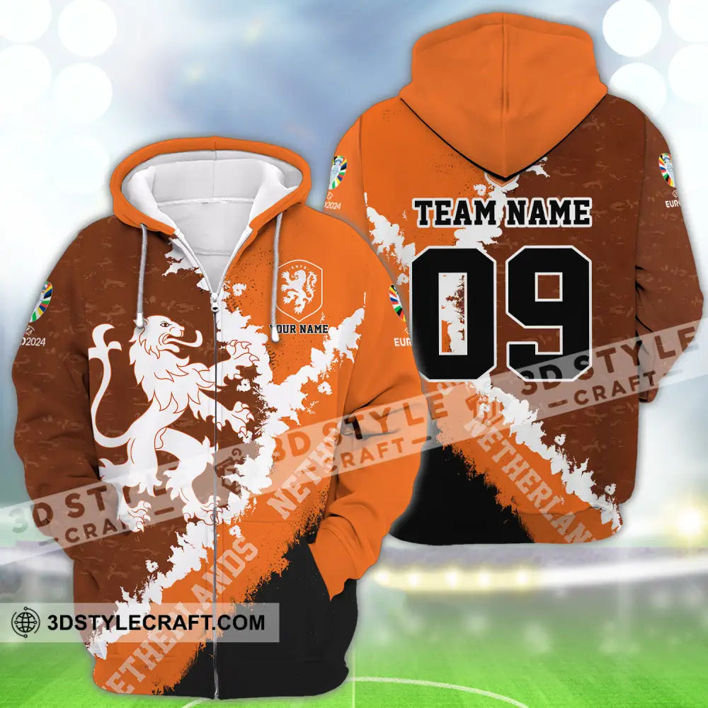 Unisex Shirt - Custom Name And Number Euro 2024 National Team Netherlands Zipper Hoodie / S T-Shirt