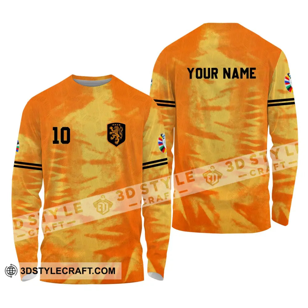 Unisex Shirt - Custom Name And Number Euro 2024 Orange Netherlands Long Sleeve / S T-Shirt