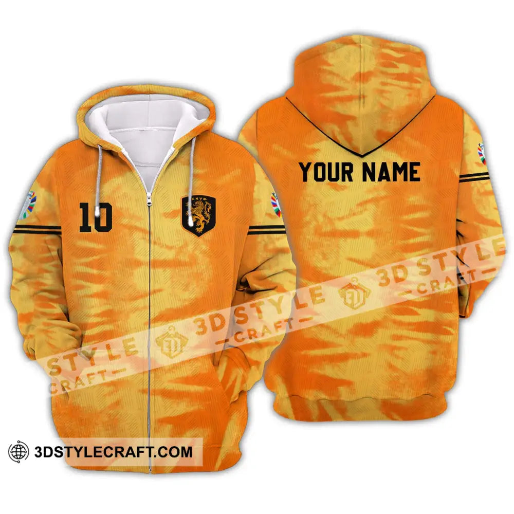 Unisex Shirt - Custom Name And Number Euro 2024 Orange Netherlands Zipper Hoodie / S T-Shirt