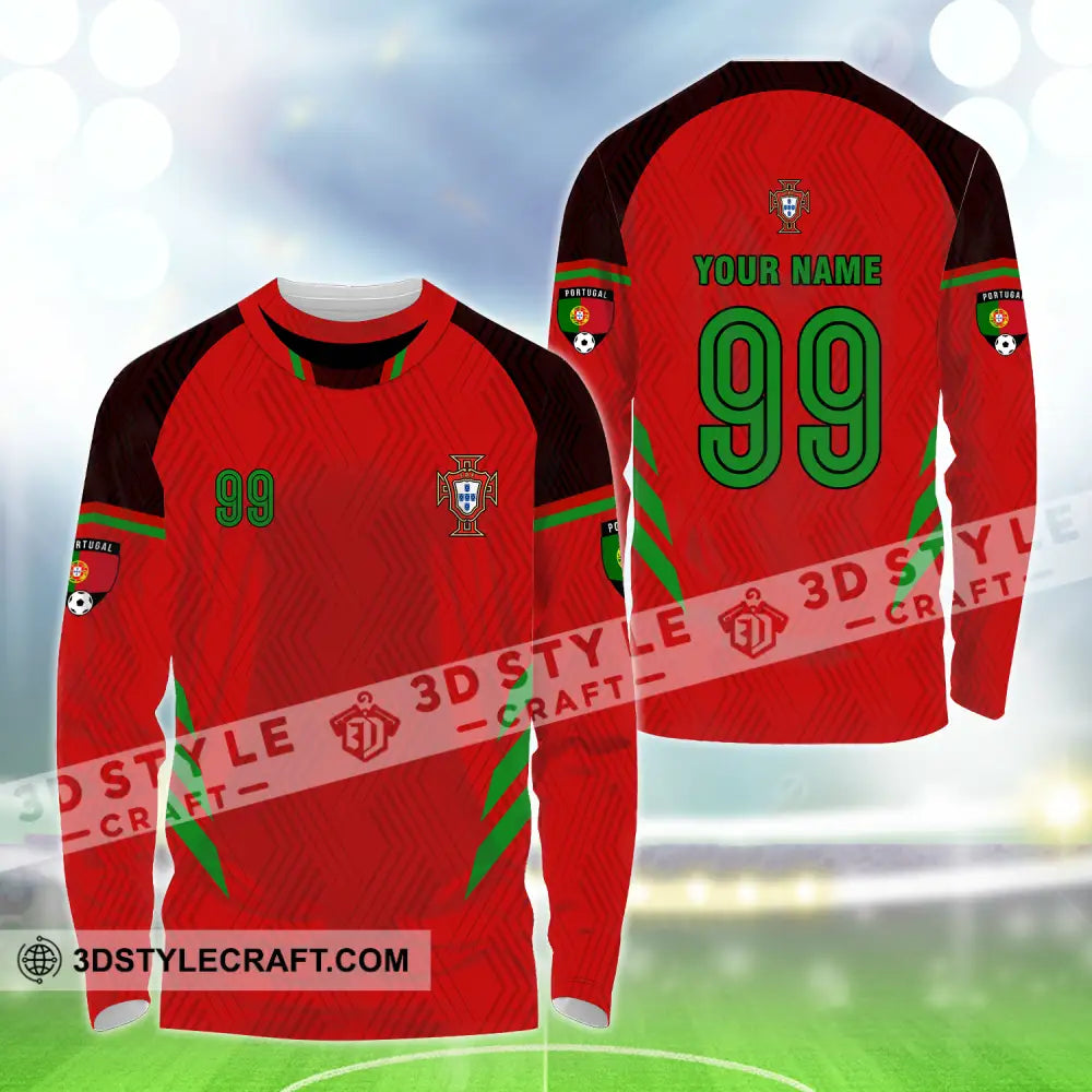 Unisex Shirt - Custom Name And Number Euro 2024 Portugal National Team Red Long Sleeve / S T-Shirt