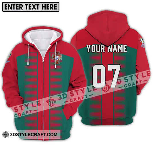 Unisex Shirt - Custom Name And Number Euro 2024 Portugal National Team Zipper Hoodie / S T-Shirt