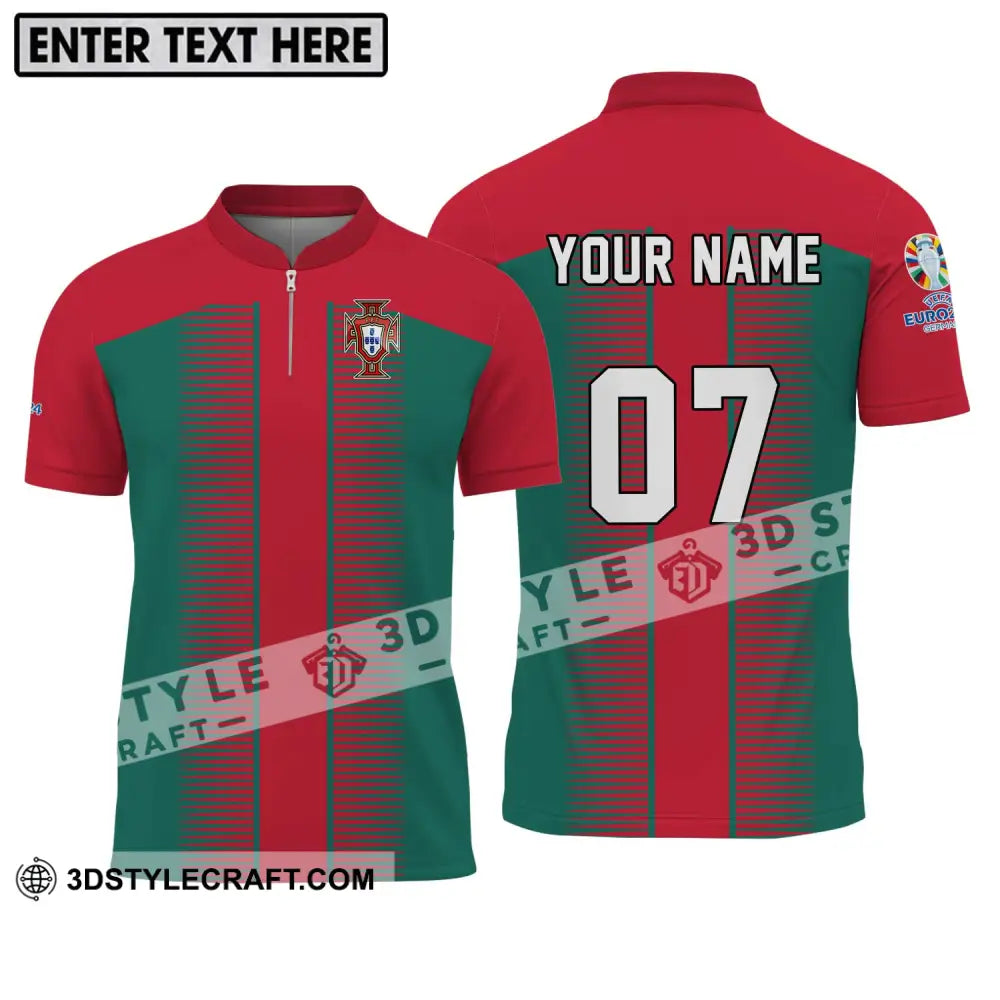 Unisex Shirt - Custom Name And Number Euro 2024 Portugal National Team Zipper Polo / S T-Shirt