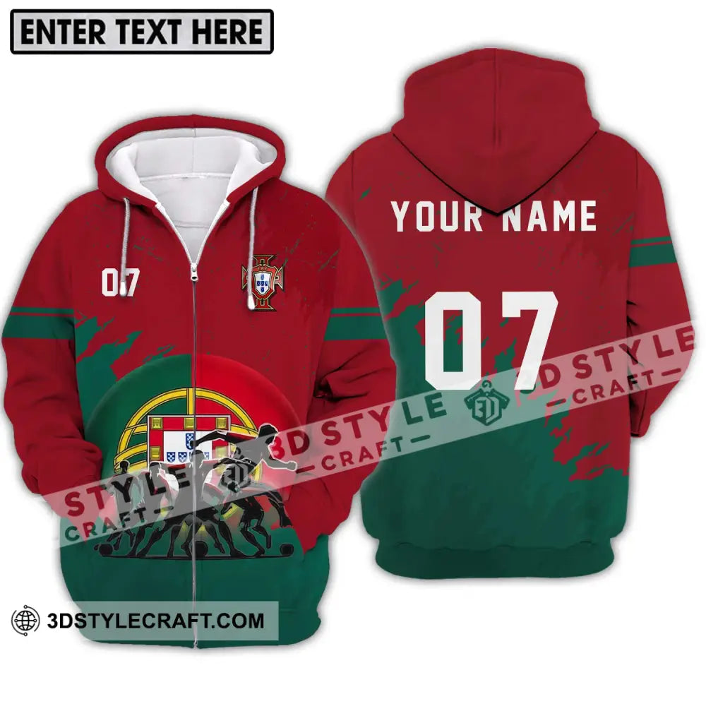 Unisex Shirt - Custom Name And Number Euro 2024 Portugal Team Zipper Hoodie / S T-Shirt