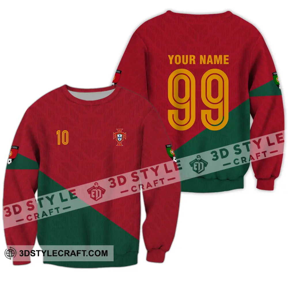 Unisex Shirt - Custom Name And Number Euro 2024 Red Green Portugal National Team Long Sleeve / S