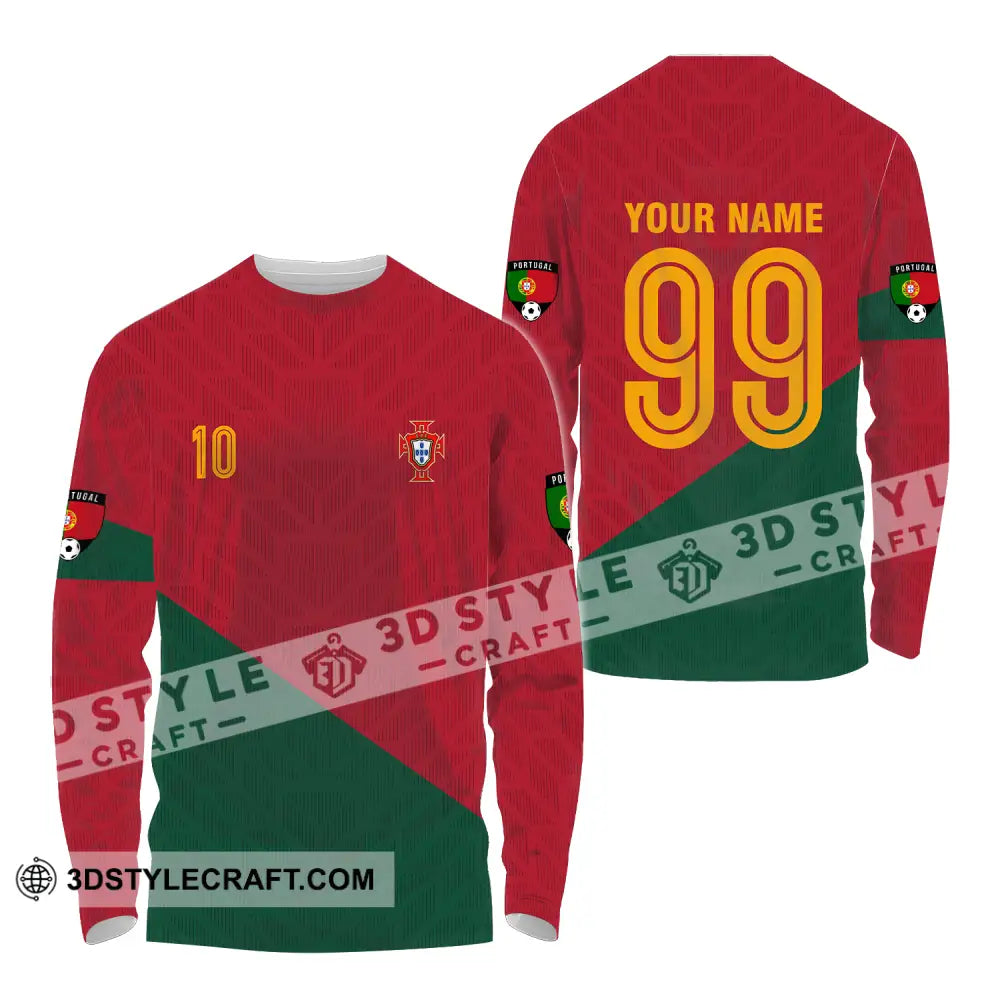 Unisex Shirt - Custom Name And Number Euro 2024 Red Green Portugal National Team Long Sleeve / S