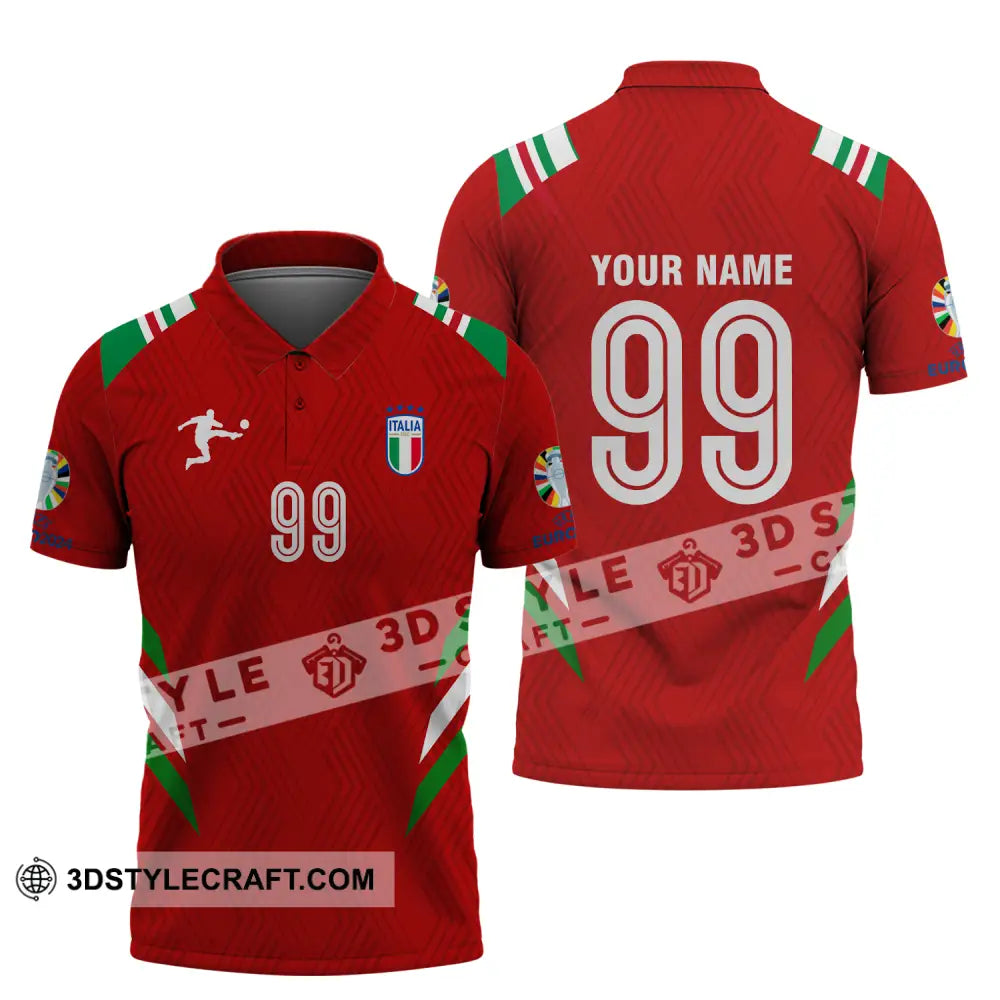 Unisex Shirt - Custom Name And Number Euro 2024 Red Italy National Team Polo / S T-Shirt