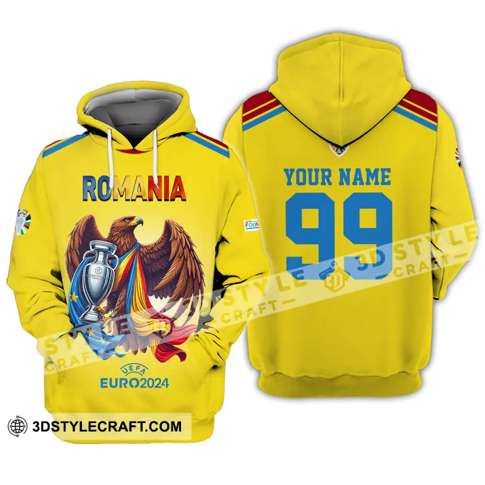 Unisex Shirt - Custom Name And Number Euro 2024 Romania Gold Cup Hoodie / S T-Shirt