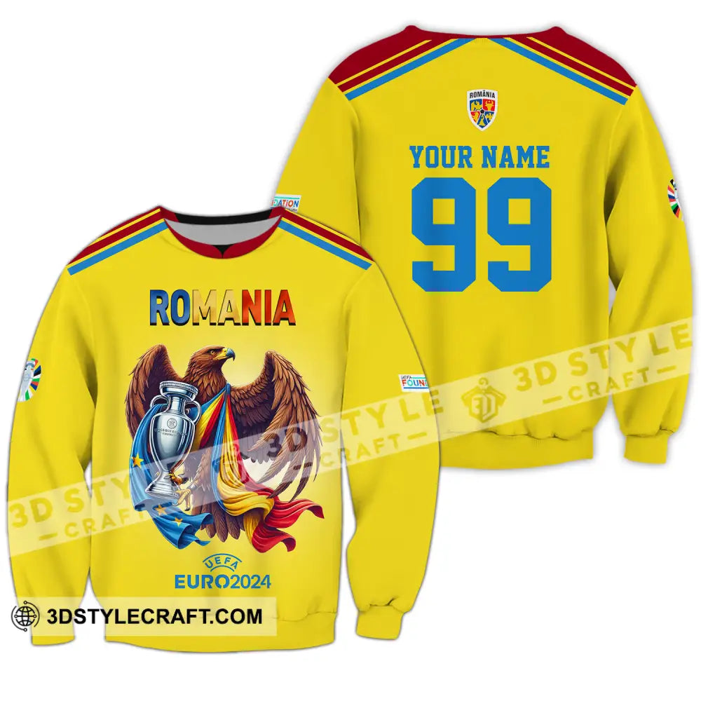 Unisex Shirt - Custom Name And Number Euro 2024 Romania Gold Cup Long Sleeve / S T-Shirt