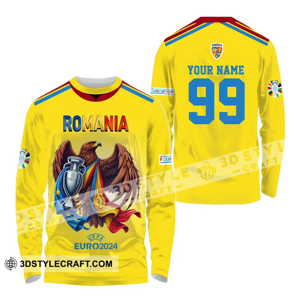 Unisex Shirt - Custom Name And Number Euro 2024 Romania Gold Cup Long Sleeve / S T-Shirt