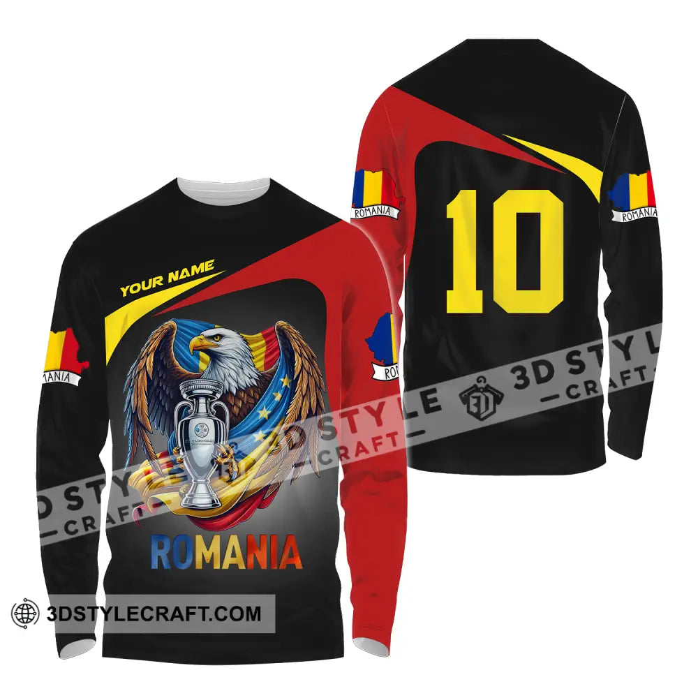 Unisex Shirt - Custom Name And Number Euro 2024 Romania Long Sleeve / S T-Shirt