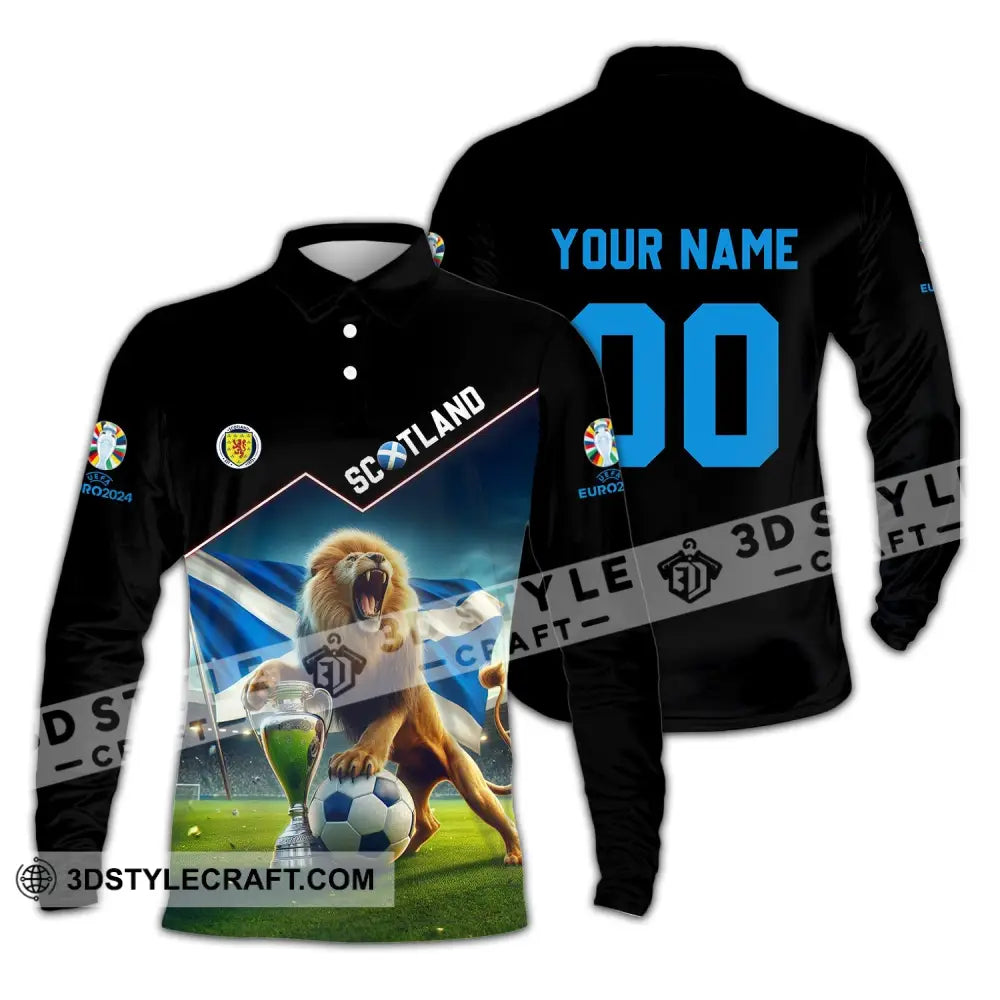 Unisex Shirt - Custom Name And Number Euro 2024 Scotland Team Lover Lion Long Sleeve Polo / S