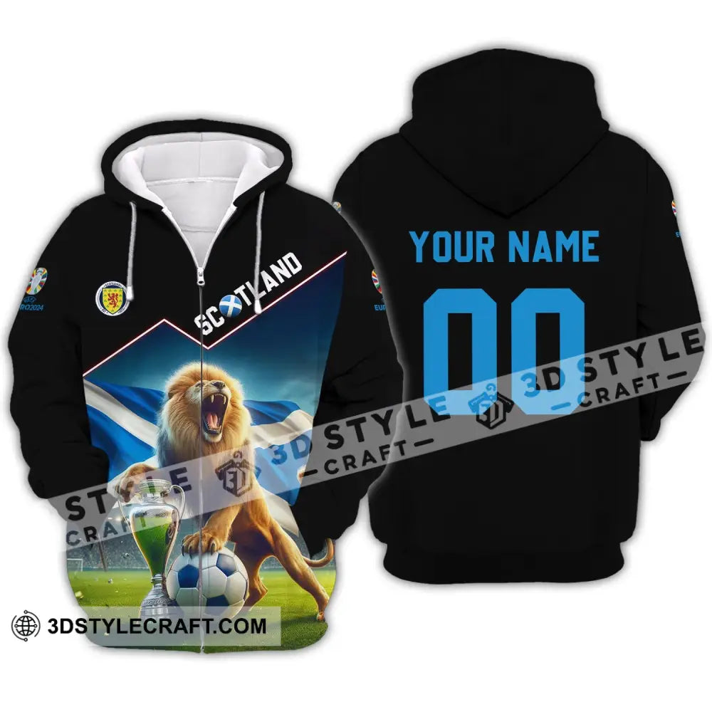 Unisex Shirt - Custom Name And Number Euro 2024 Scotland Team Lover Lion Zipper Hoodie / S T-Shirt