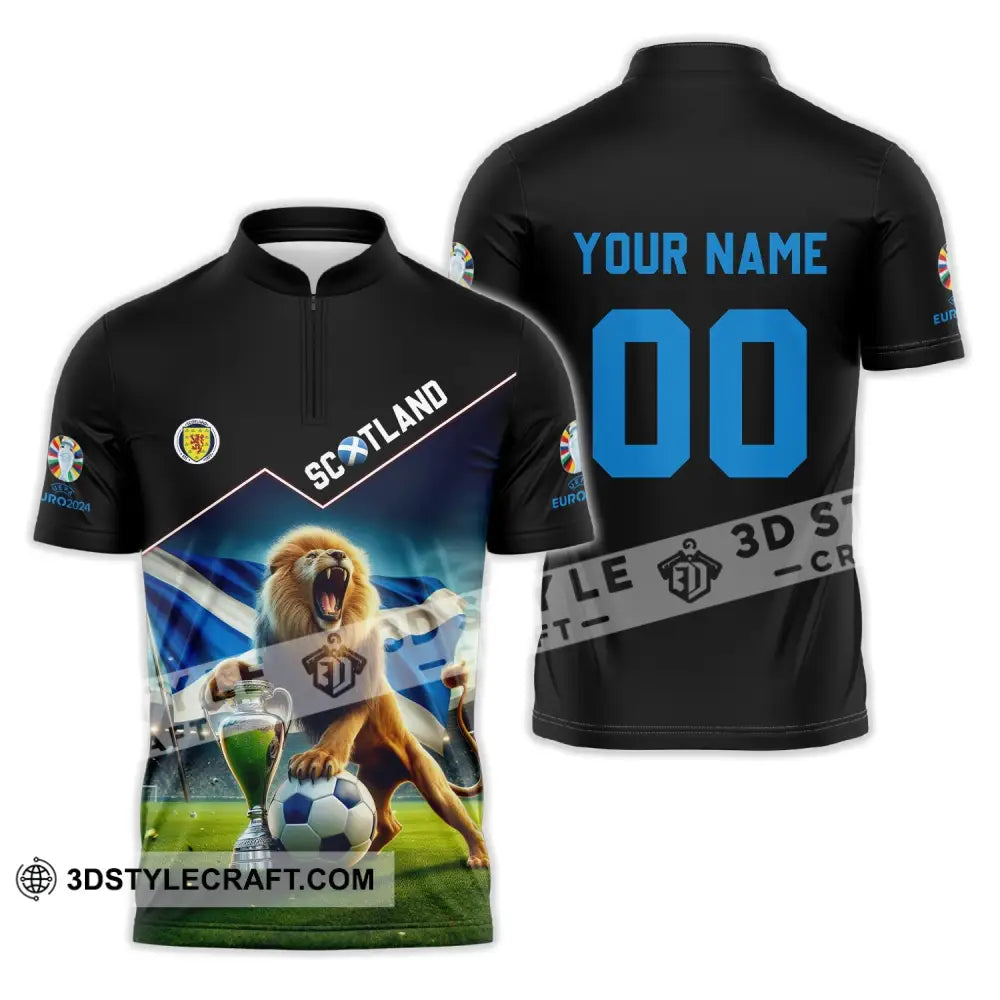 Unisex Shirt - Custom Name And Number Euro 2024 Scotland Team Lover Lion Zipper Polo / S T-Shirt