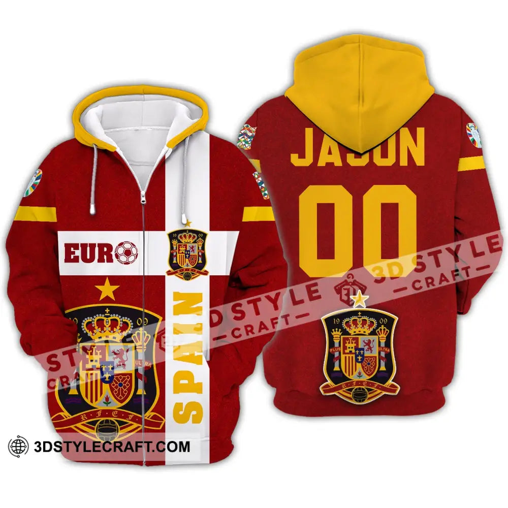 Unisex Shirt - Custom Name And Number Euro 2024 Spain Zipper Hoodie / S T-Shirt