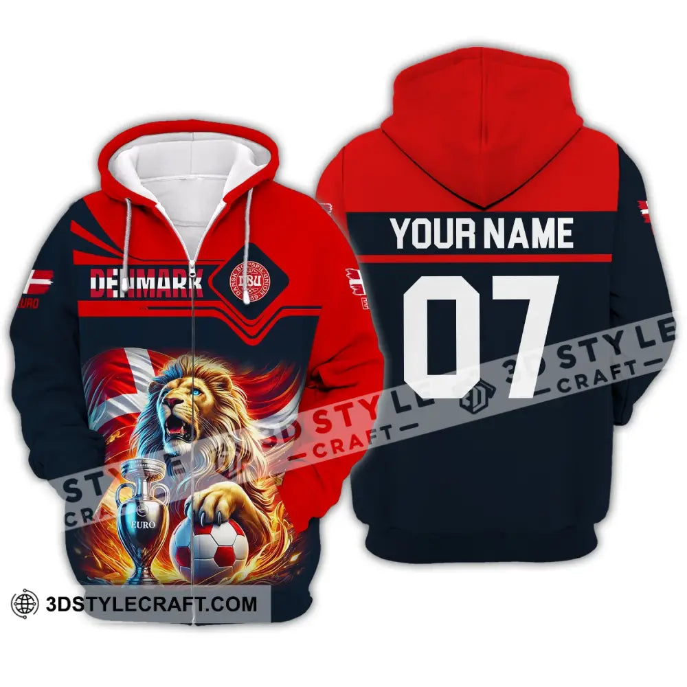 Unisex Shirt - Custom Name And Number Euro 2024 Sport Denmark Team Zipper Hoodie / S T-Shirt