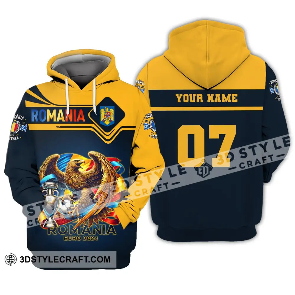 Unisex Shirt Custom Name And Number Football T-Shirt Euro 2024 Romania Polo Long Sleeve Hoodie / S